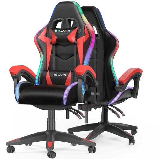 Bigzzia Gaming Chair with LED Lights, Computer Chair with Lumbar Support