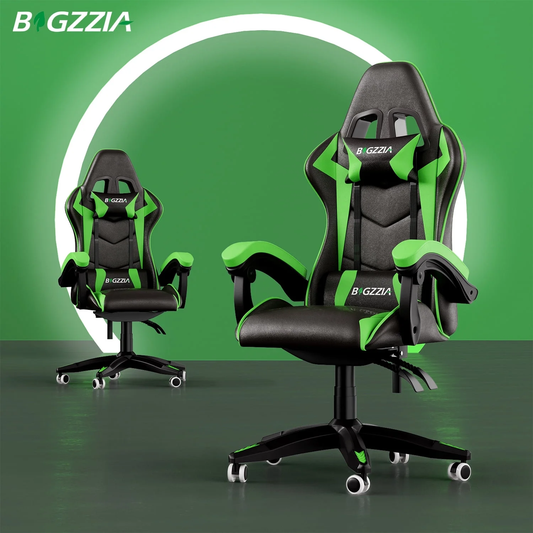 Bigzzia Gaming Chair Office Chair, Ergonomic Game Chair with Headrest & Lumbar Pillow, Green